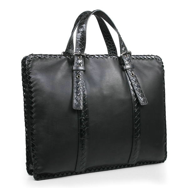Bottega Veneta nero waxed leather briefcase 16043 black